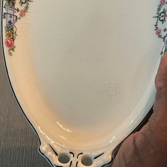 Vintage Mid Century Canonsburg Pottery Co. Oval Serving Plate Floral Made in USA - Picture 8 of 13